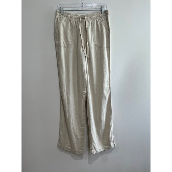 Est 1946 Cato Linen Blend Wide Leg Pant Womens Small Khaki Elastic Waist Pockets - Picture 1 of 9